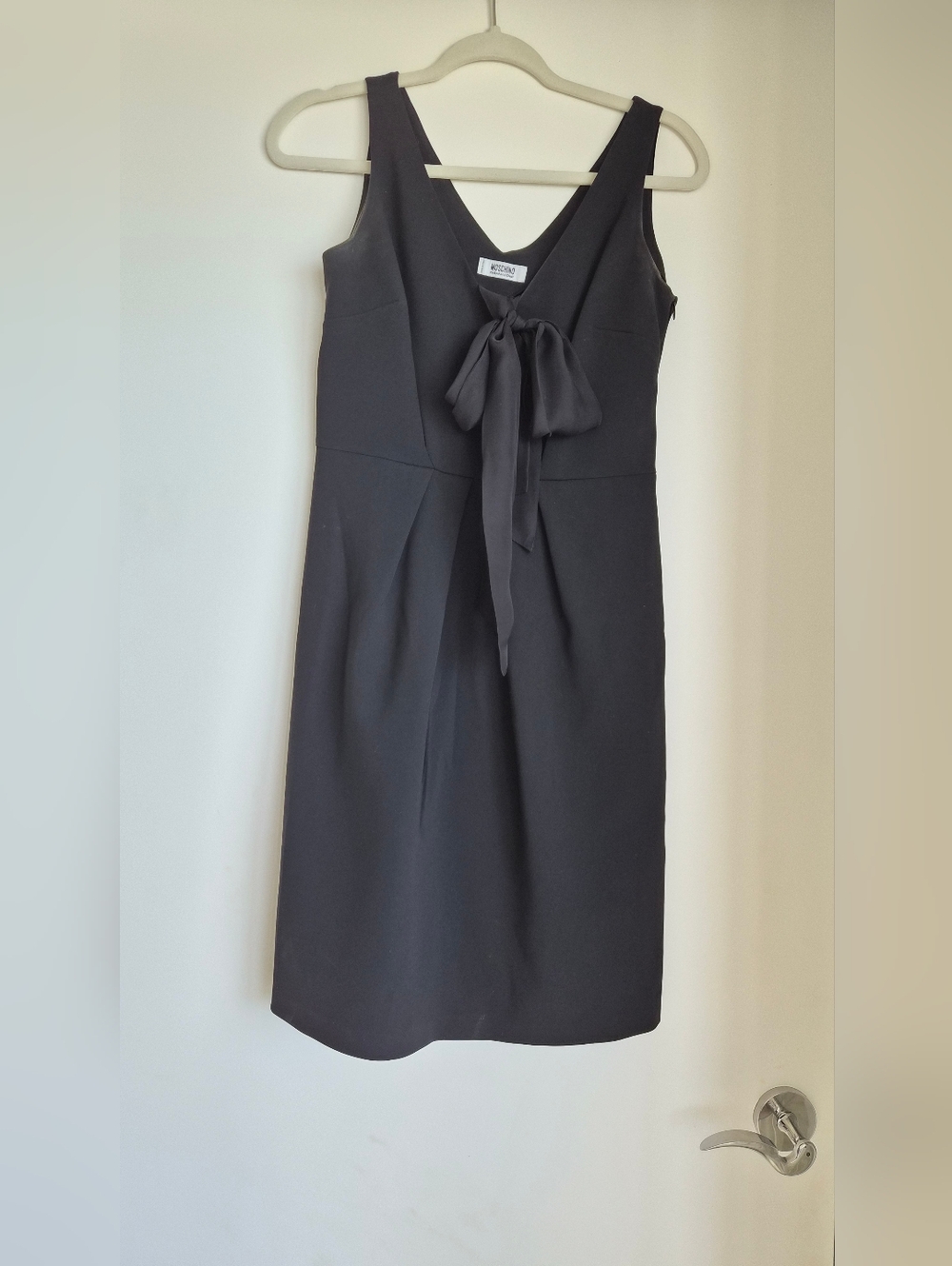 Moschino Cheap and Chic Black Bow Front V-Neck Dress Size 8
